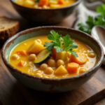 Sopa de Verduras y Garbanzos con Cúrcuma