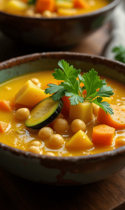 Sopa de Verduras y Garbanzos con Cúrcuma