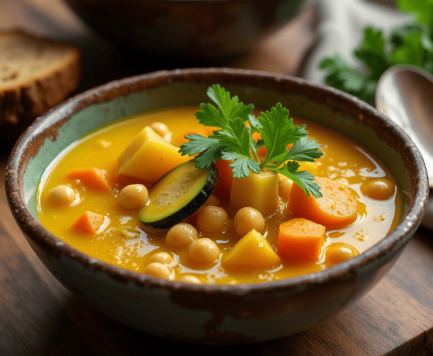 Sopa de Verduras y Garbanzos con Cúrcuma