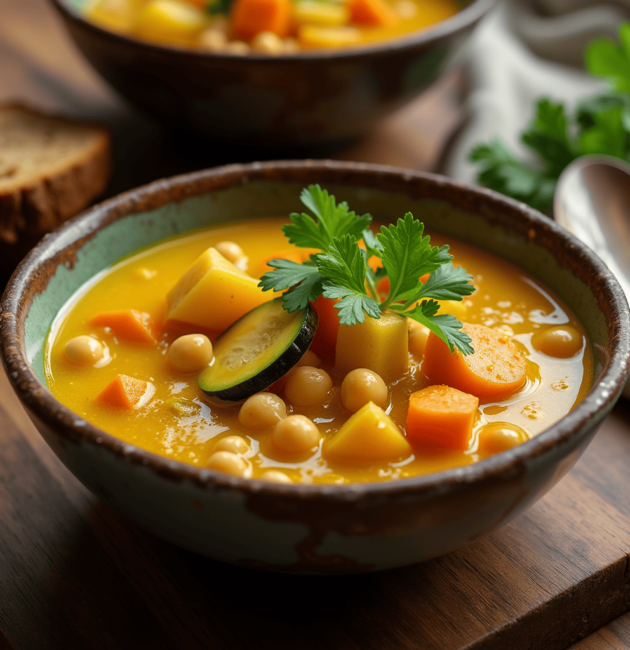Sopa de Verduras y Garbanzos con Cúrcuma