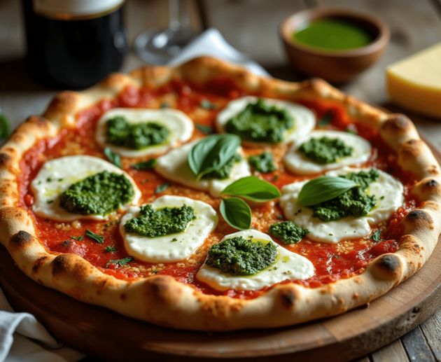 Pizza de Burrata y Pesto