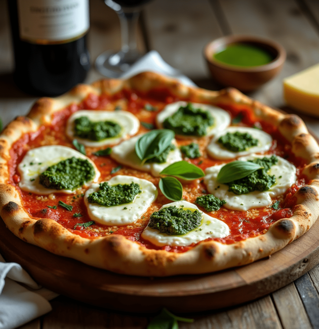 Pizza de Burrata y Pesto